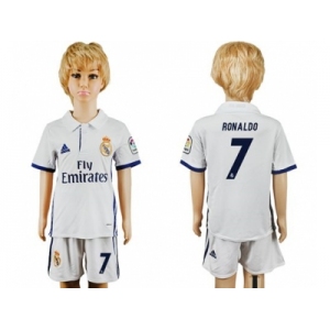 Real Madrid #7 Ronaldo White Home Kid Soccer Club Jersey1