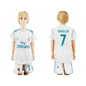 Real Madrid #7 Ronaldo White Home Kid Soccer Club Jersey