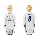 Real Madrid #8 Kroos Home Long Sleeves Kid Soccer Club Jersey