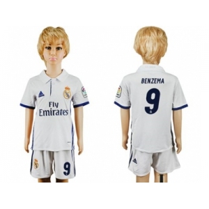 Real Madrid #9 Benzema White Home Kid Soccer Club Jersey1