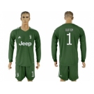 Juventus #1 Buffon Green Goalkeeper Long Sleeves Soccer Club Jersey