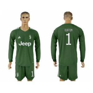 Juventus #1 Buffon Green Goalkeeper Long Sleeves Soccer Club Jersey