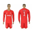 Juventus #1 Buffon Red Goalkeeper Long Sleeves Soccer Club Jersey