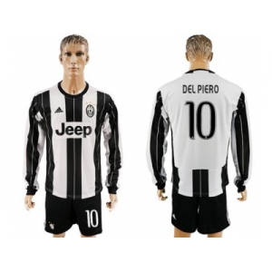 Juventus #10 Del Piero Home Long Sleeves Soccer Club Jersey