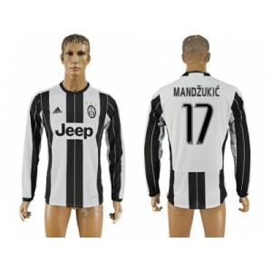Juventus #17 Mandzukic Home Long Sleeves Soccer Club Jersey 2