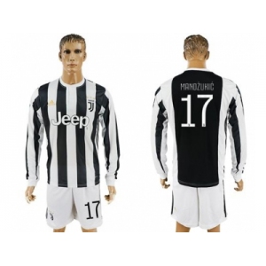 Juventus #17 Mandzukic Home Long Sleeves Soccer Club Jersey