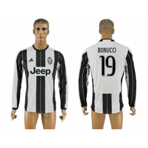 Juventus #19 Bonucci Home Long Sleeves Soccer Club Jersey 2