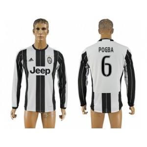 Juventus #6 Pogba Home Long Sleeves Soccer Club Jersey 1