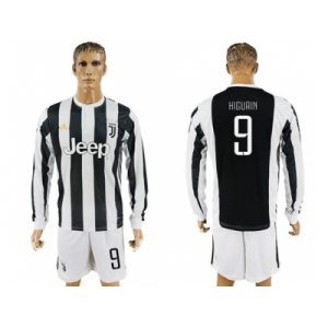 Juventus #9 Higuain Home Long Sleeves Soccer Club Jersey