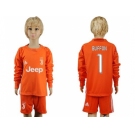 Juventus #1 Buffon Orange Goalkeeper Long Sleeves Kid Soccer Club Jersey