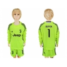 Juventus #1 Buffon Shiny Green Goalkeeper Long Sleeves Kid Soccer Club Jersey