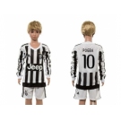 Juventus #10 Pogba Home Long Sleeves Kid Soccer Club Jersey1