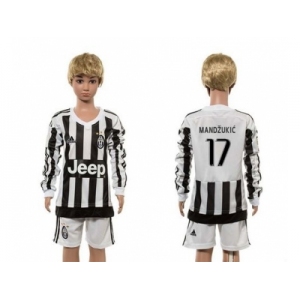 Juventus #17 Mandzukic Home Long Sleeves Kid Soccer Club Jersey