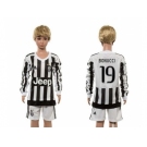 Juventus #19 Bonucci Home Long Sleeves Kid Soccer Club Jersey