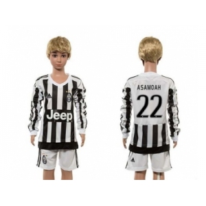 Juventus #22 Asamoah Home Long Sleeves Kid Soccer Club Jersey