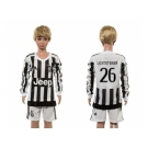 Juventus #26 Lichtsteiner Home Long Sleeves Kid Soccer Club Jersey