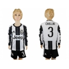 Juventus #3 Chiellini Home Long Sleeves Kid Soccer Club Jersey