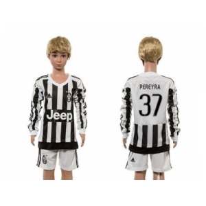 Juventus #37 Pereyra Home Long Sleeves Kid Soccer Club Jersey