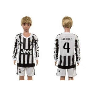 Juventus #4 Caceres Home Long Sleeves Kid Soccer Club Jersey
