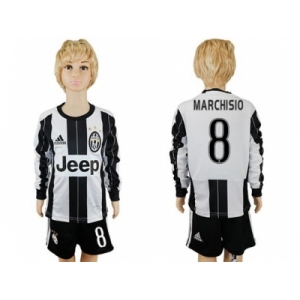 Juventus #8 Marchisio Home Long Sleeves Kid Soccer Club Jersey