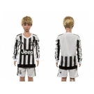 Juventus Blank Home Long Sleeves Kid Soccer Club Jersey1