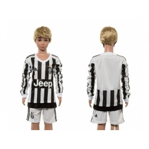 Juventus Blank Home Long Sleeves Kid Soccer Club Jersey1