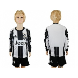 Juventus Blank Home Long Sleeves Kid Soccer Club Jersey