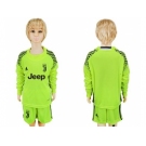 Juventus Blank Shiny Green Goalkeeper Long Sleeves Kid Soccer Club Jersey