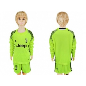 Juventus Blank Shiny Green Goalkeeper Long Sleeves Kid Soccer Club Jersey