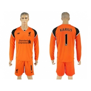 Liverpool #1 Karius Orange Goalkeeper Long Sleeves Soccer Club Jersey