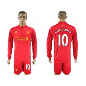 Liverpool #10 Coutinho Home Long Sleeves Soccer Club Jersey1