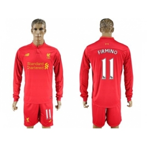 Liverpool #11 Firmino Home Long Sleeves Soccer Club Jersey1