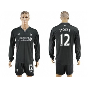 Liverpool #12 Moses Away Long Sleeves Soccer Club Jersey