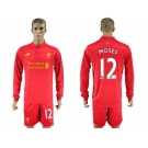 Liverpool #12 Moses Home Long Sleeves Soccer Club Jersey