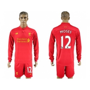 Liverpool #12 Moses Home Long Sleeves Soccer Club Jersey