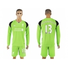 Liverpool #13 Manninger Green Goalkeeper Long Sleeves Soccer Club Jersey