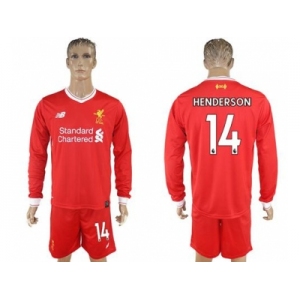 Liverpool #14 Henderson Home Long Sleeves Soccer Club Jersey