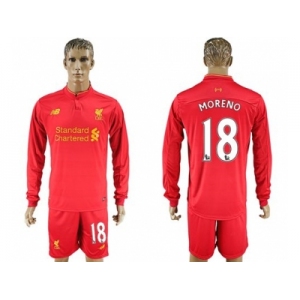 Liverpool #18 Moreno Home Long Sleeves Soccer Club Jersey