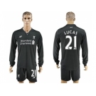 Liverpool #21 Lucas Away Long Sleeves Soccer Club Jersey1