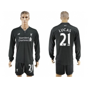 Liverpool #21 Lucas Away Long Sleeves Soccer Club Jersey1
