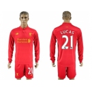 Liverpool #21 Lucas Home Long Sleeves Soccer Club Jersey1