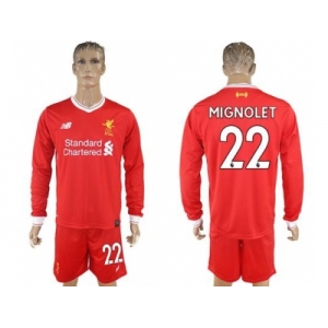 Liverpool #22 Mignolet Home Long Sleeves Soccer Club Jersey