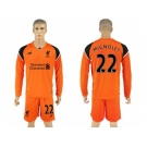 Liverpool #22 Mignolet Orange Goalkeeper Long Sleeves Soccer Club Jersey