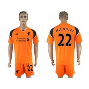 Liverpool #22 Mignolet Orange Goalkeeper Soccer Club Jersey