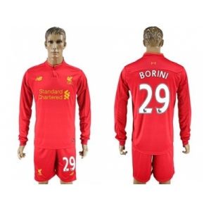 Liverpool #29 Borini Home Long Sleeves Soccer Club Jersey