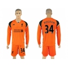 Liverpool #34 Bogdan Orange Goalkeeper Long Sleeves Soccer Club Jersey