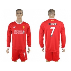 Liverpool #7 Milner Home Long Sleeves Soccer Club Jersey