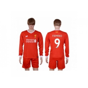 Liverpool #9 Firmino Home Long Sleeves Soccer Club Jersey