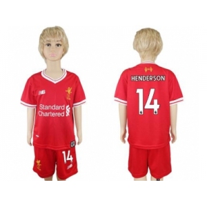 Liverpool #14 Henderson Red Home Kid Soccer Club Jersey1