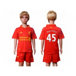 Liverpool #45 Balotelli Red Home Kid Soccer Club Jersey